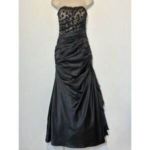 Flirt Maggie Sottero Formal Dress Gown Sz  4 Black Sweetheart Neck Ruched Prom